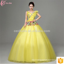 2017 Female Formal Sleeveless Yellow Ball Gown Wedding Dress